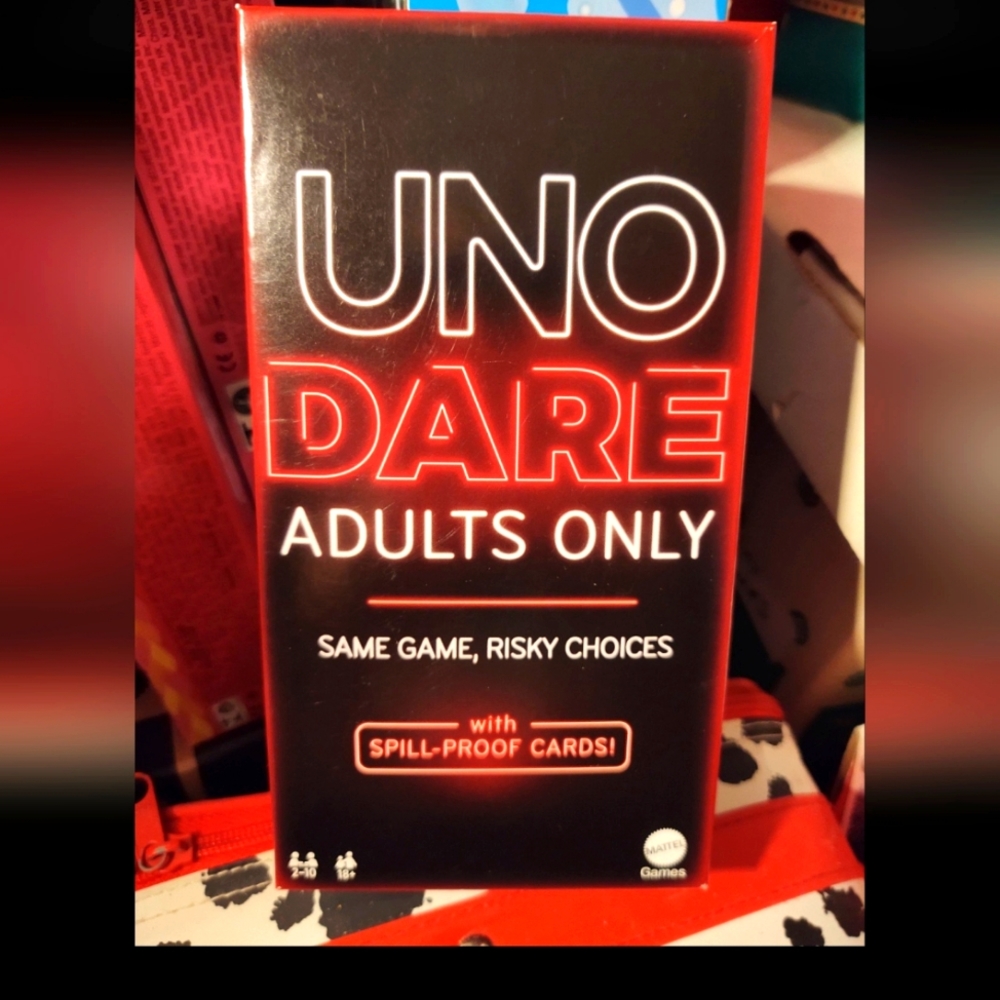 UNO Dare Adults Only Card Game, 2-10 Players, Waterproof Cards and Dice for Game